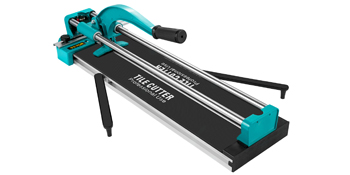manual VEVOR tile cutter with turquoise handle and black base for precise cutting.