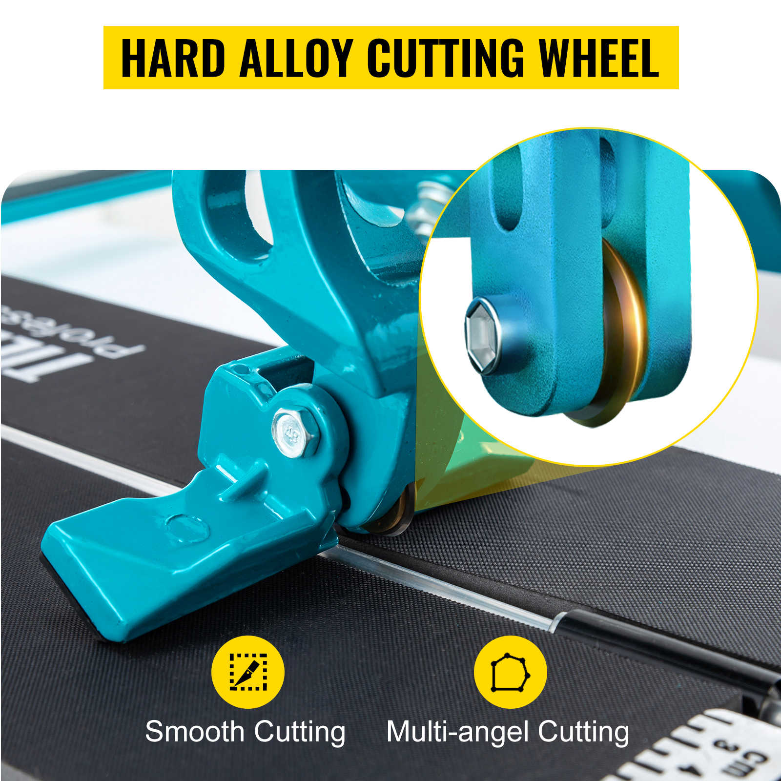 VEVOR tile cutter with hard alloy wheel, smooth and multi-angle cutting features.