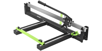 VEVOR tile cutter with green accents and a long, adjustable handle.