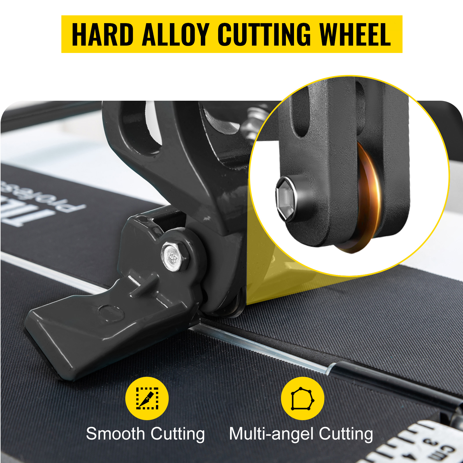 VEVOR tile cutter hard alloy cutting wheel for smooth and multi-angle cutting.