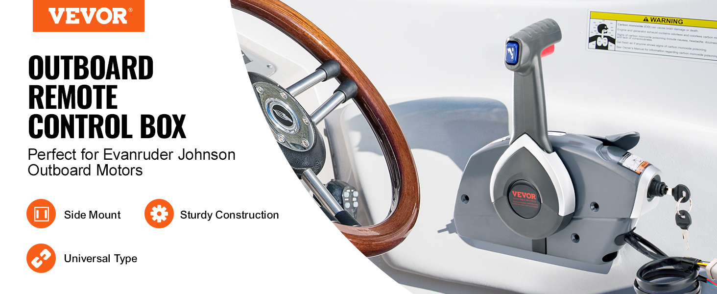 VEVOR boat throttle control for evanrude johnson outboard motors, side mount, sturdy construction.