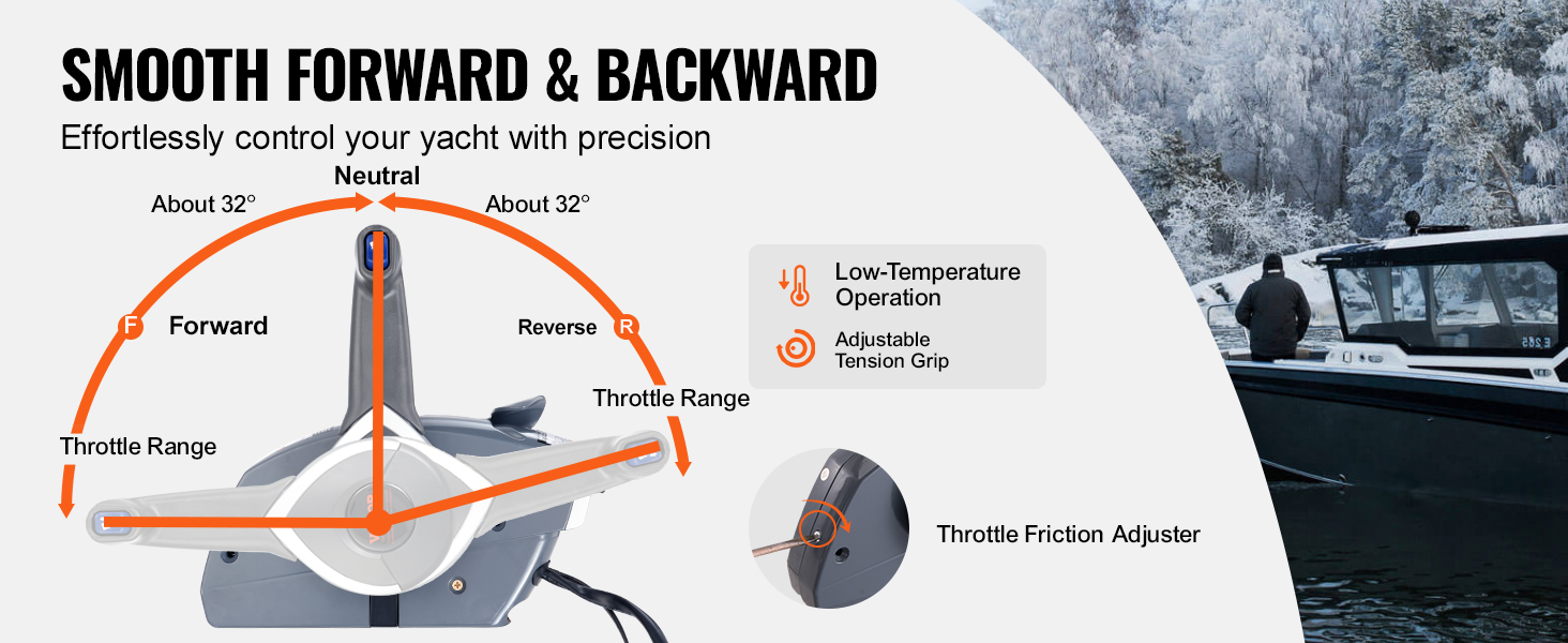VEVOR boat throttle control with adjustable tension grip for smooth forward and reverse operation.