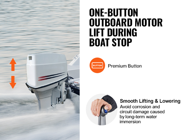 boaters using the VEVOR boat throttle control for easy outboard motor lift during a boat stop.
