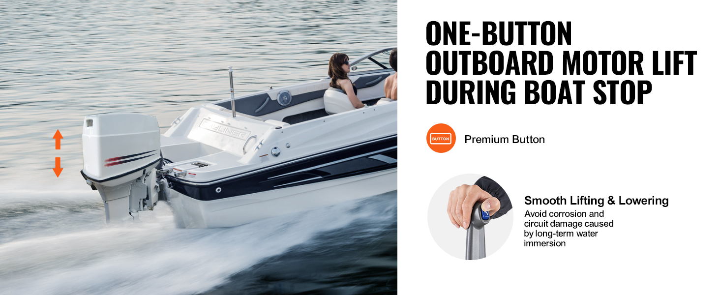 boaters using the VEVOR boat throttle control for easy outboard motor lift during a boat stop.