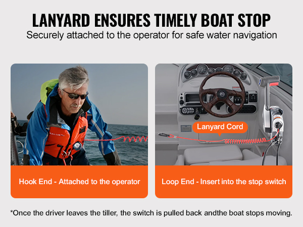 lanyard ensures timely boat stop with securely attached VEVOR boat throttle control for safe navigation.