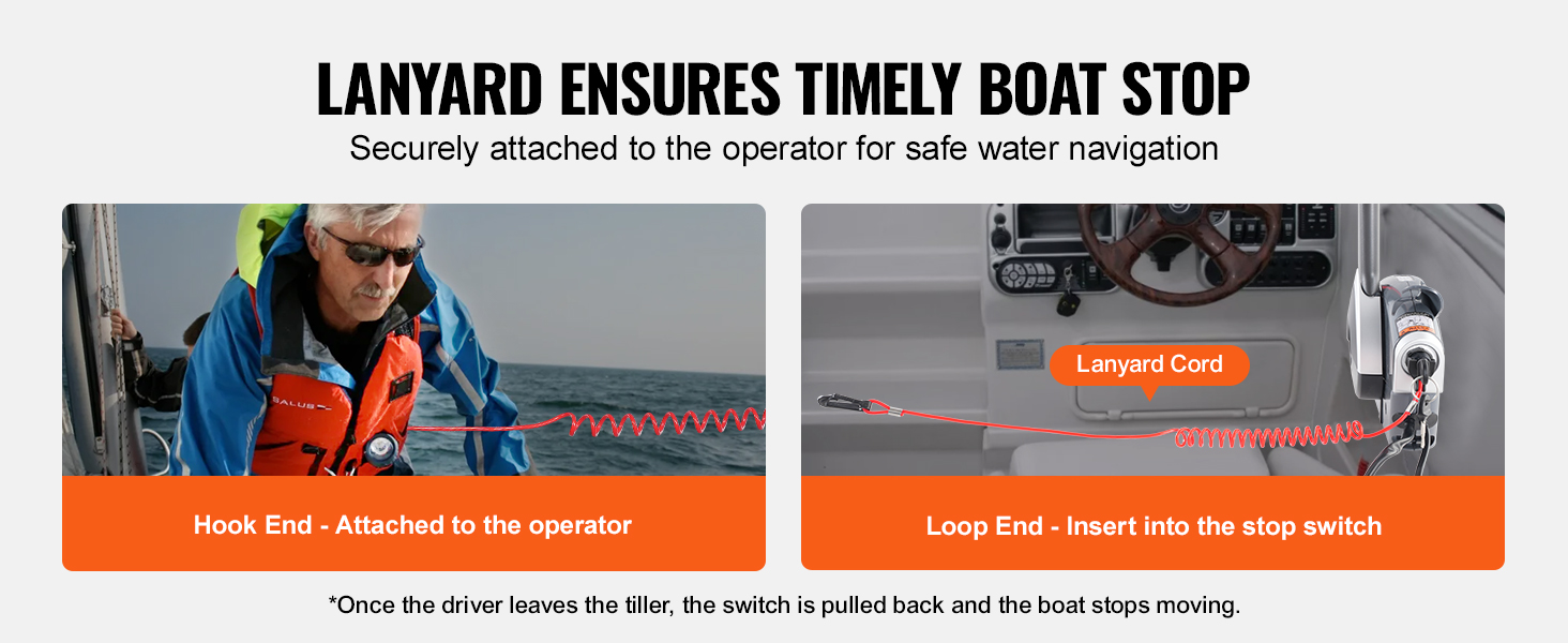 lanyard ensures timely boat stop with securely attached VEVOR boat throttle control for safe navigation.