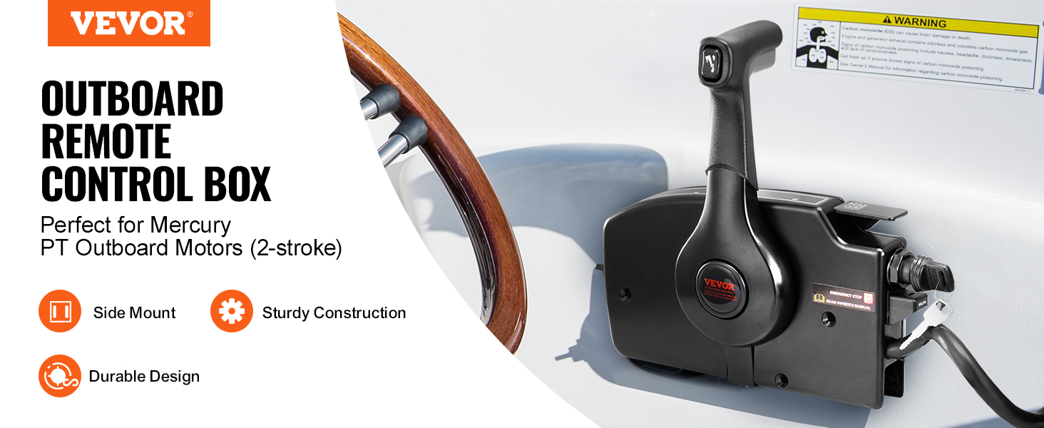 VEVOR boat throttle control showcasing side mount and durable design for mercury pt outboard motors.