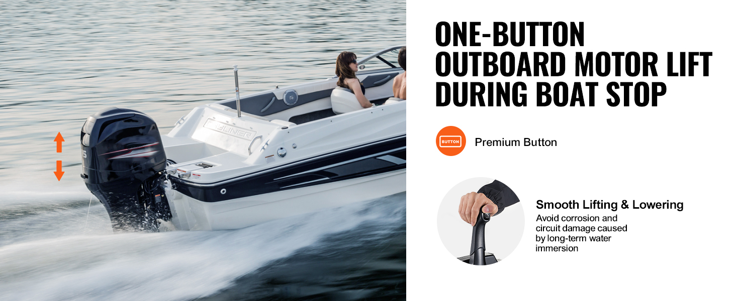 VEVOR boat throttle control enables one-button outboard motor lift, providing smooth lifting and lowering.