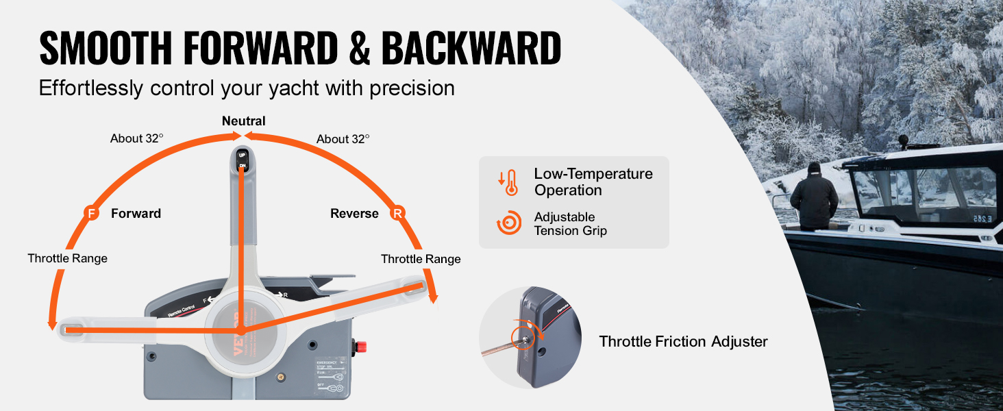 VEVOR boat throttle control for smooth forward and backward movements with adjustable tension grip.
