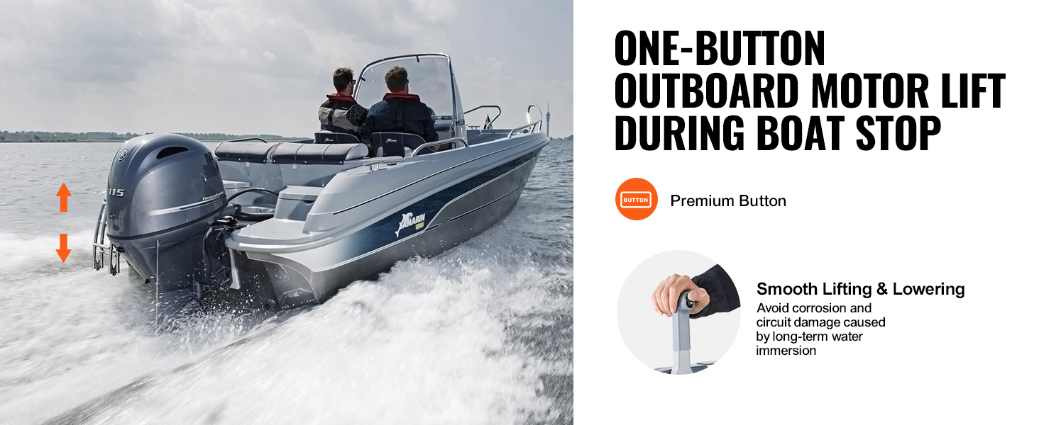 boaters using VEVOR boat throttle control on water with motor lift feature for smooth sailing.