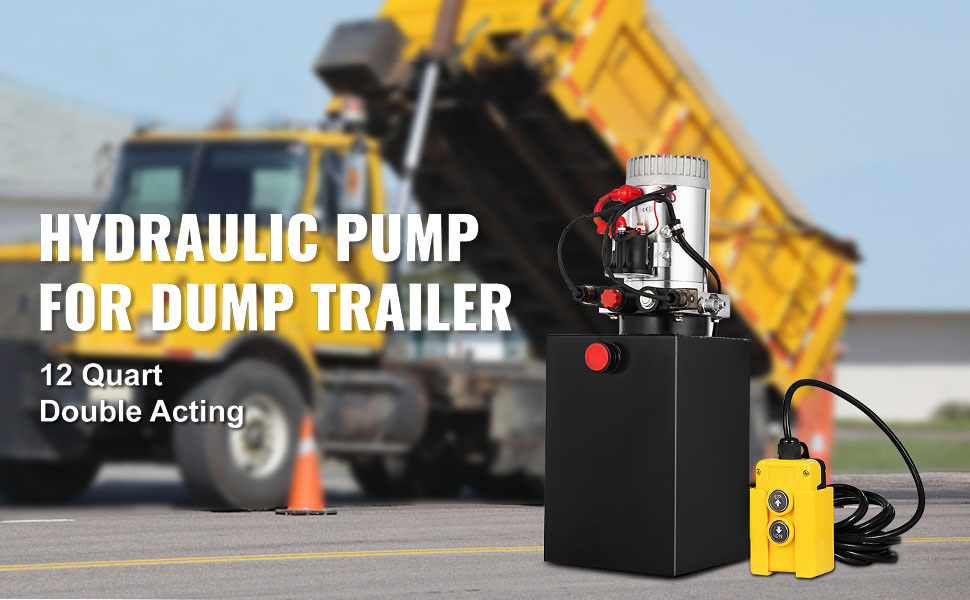 VEVOR hydraulic pump for dump trailer with remote and 12 quart capacity.