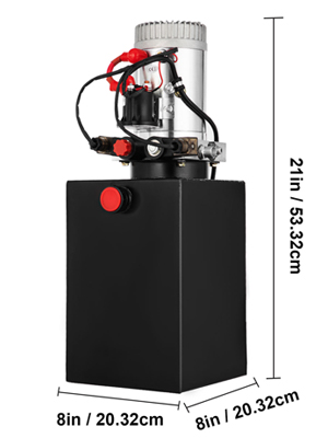 VEVOR hydraulic pump, 21in tall, black with cylindrical motor and red control cables.