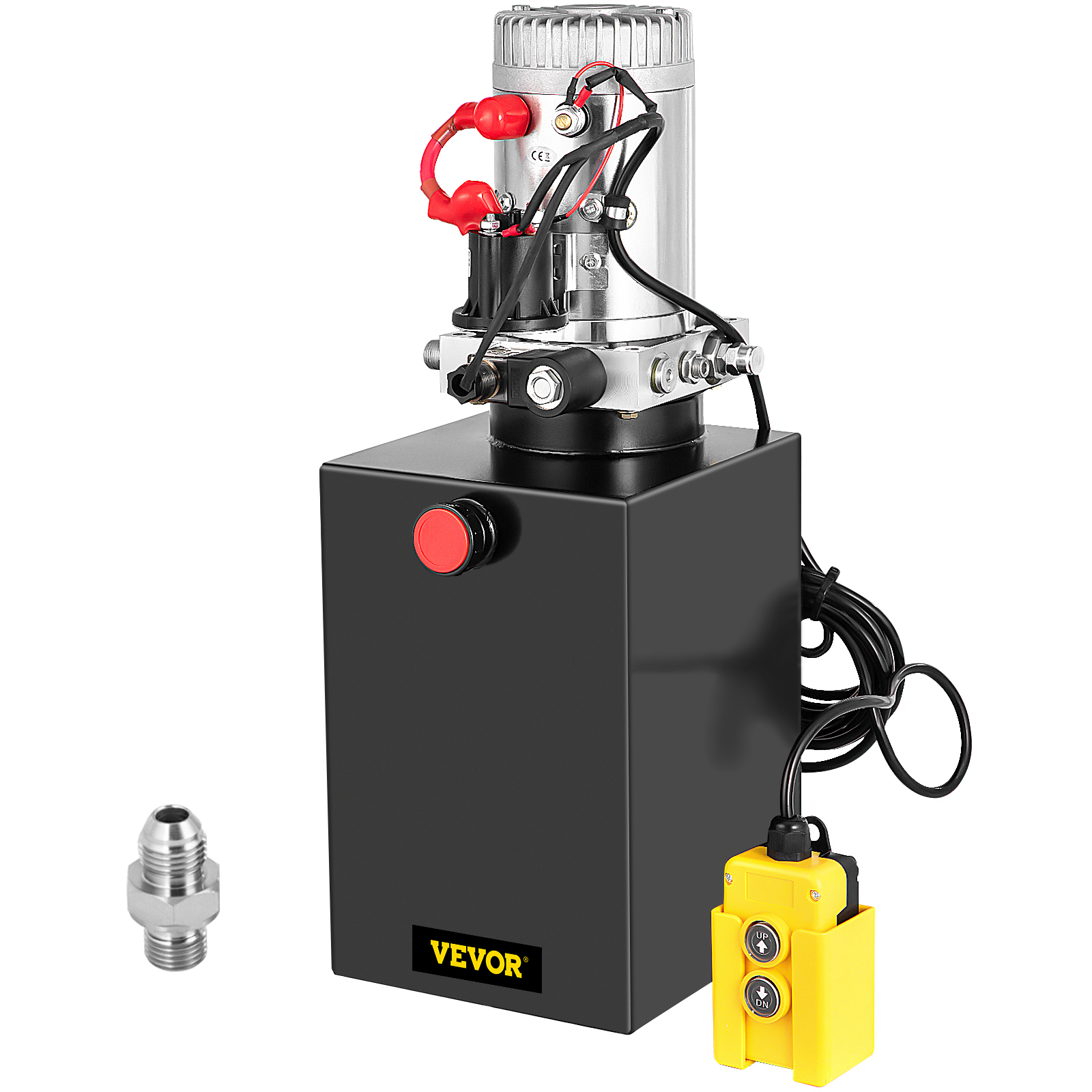 VEVOR 12v dump trailer hydraulic pump with control unit and connector.