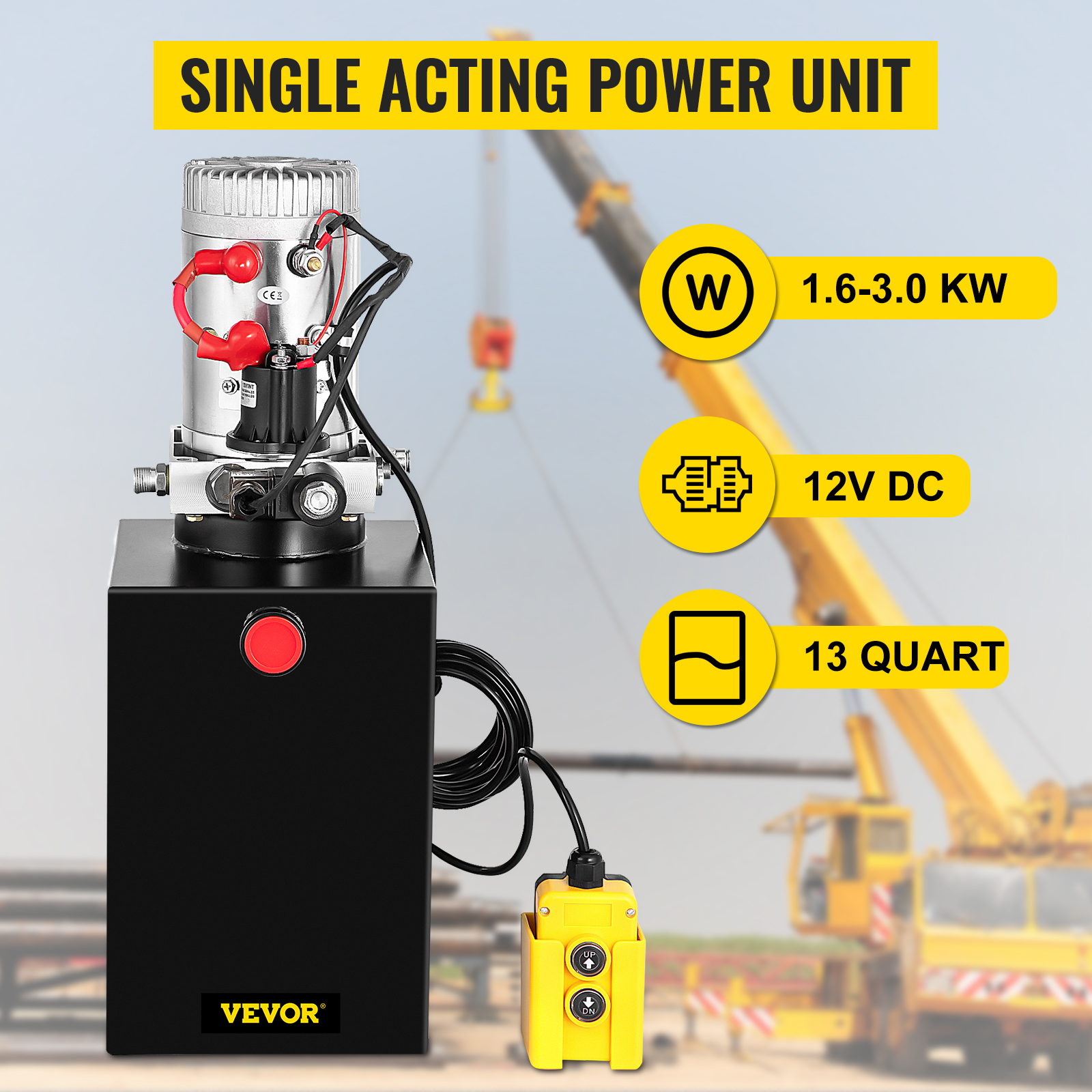 VEVOR 12v dump trailer hydraulic pump, 1.6-3.0kw, 13 quart.