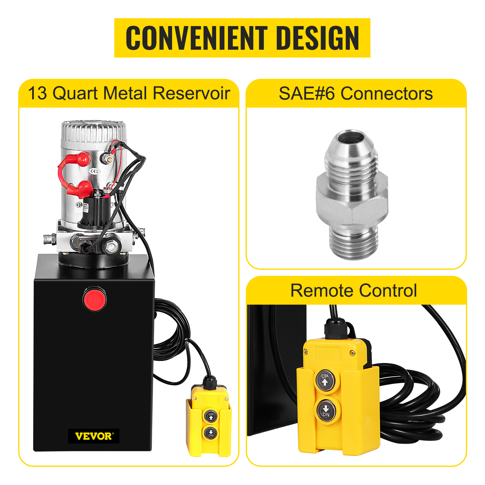 VEVOR 12v dump trailer hydraulic pump with 13 quart reservoir and remote control