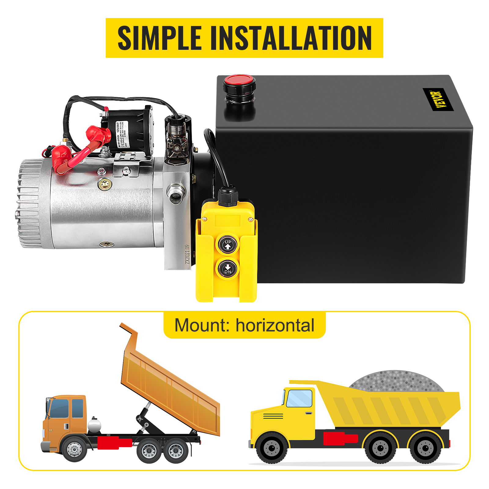 VEVOR 12v dump trailer hydraulic pump with simple installation. horizontal mounting.