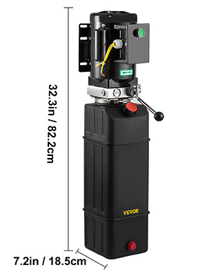 VEVOR hydraulic pump with dimensions 32.3in x 7.2in.