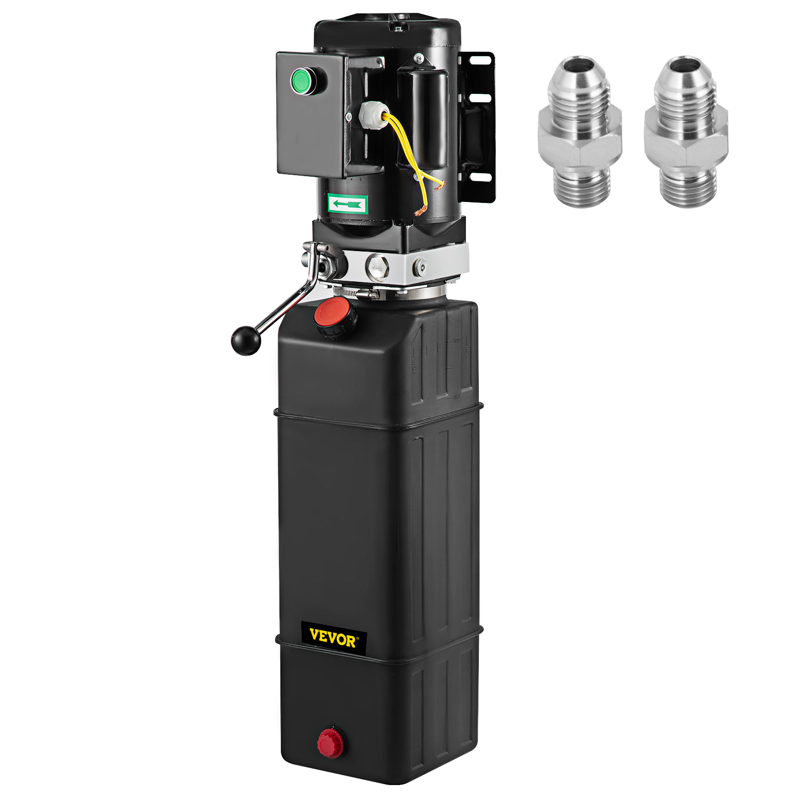 VEVOR hydraulic pump with mounting bracket and two steel connectors.