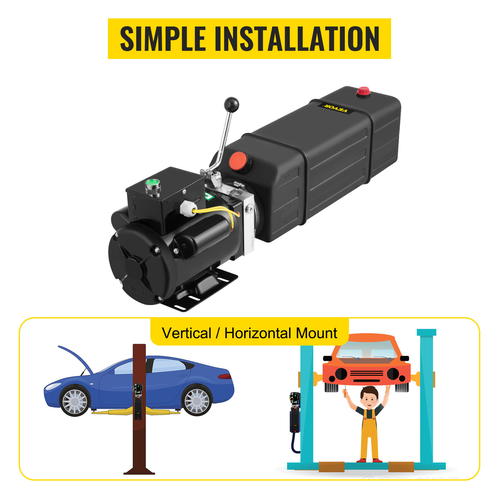VEVOR hydraulic pump with simple installation for vertical or horizontal mounting.
