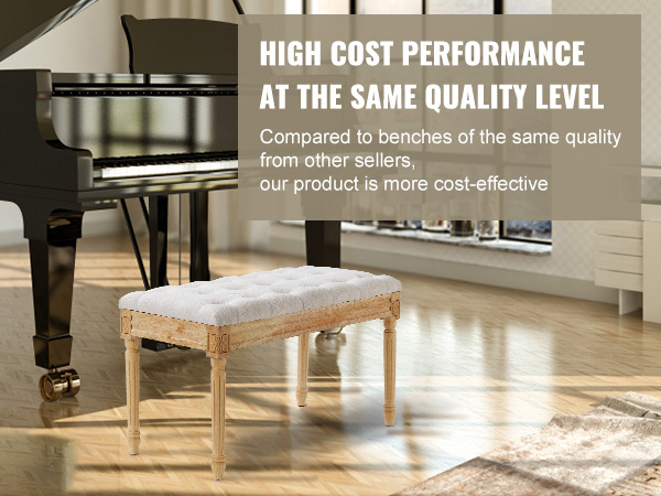 VEVOR upholstered bench in elegant room with grand piano, large window, wooden floor, and minimal decor.