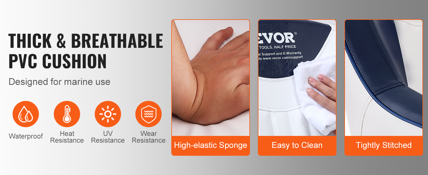 thick and breathable pvc cushion with high-elastic sponge, easy to clean, tightly stitched for VEVOR captain bucket seat.