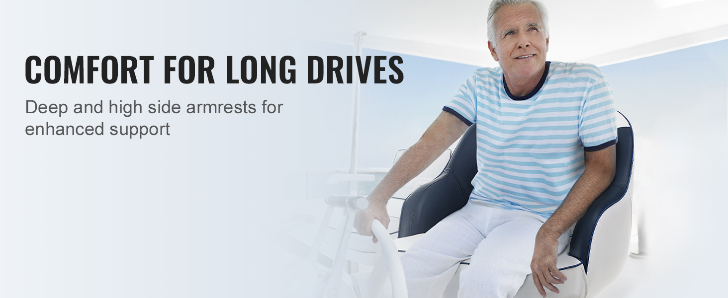 comfort for long drives in a VEVOR captain bucket seat, offering deep and high side armrests for enhanced support.