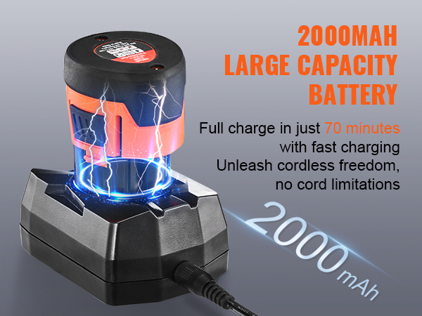 2000mah battery for VEVOR 12v electric drain auger, full charge in 70 mins, cordless freedom.