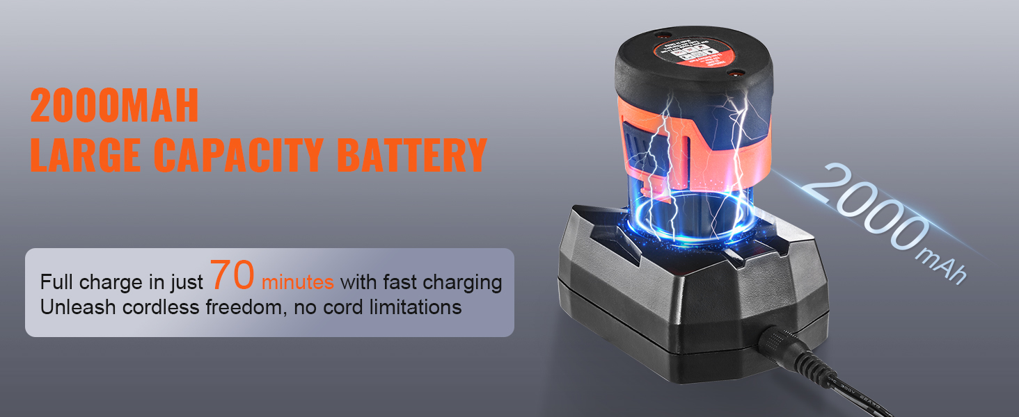 2000mah battery for VEVOR 12v electric drain auger, full charge in 70 mins, cordless freedom.