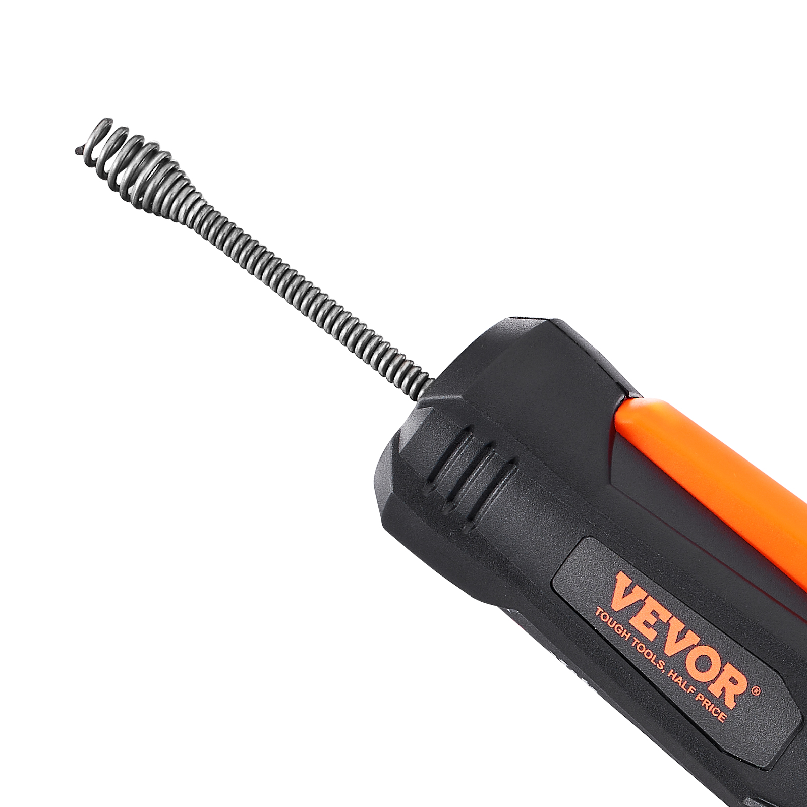 VEVOR 12 V elektriskais drenāžas urbjmašīna ar melnu un oranžu rokturi un satītu čūskas kabeli.