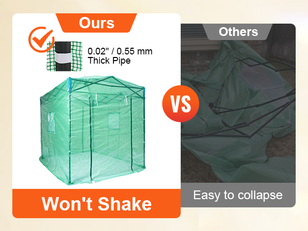 VEVOR pop up greenhouse vs competitors; our sturdy design with 0.55mm thick pipe won't shake.