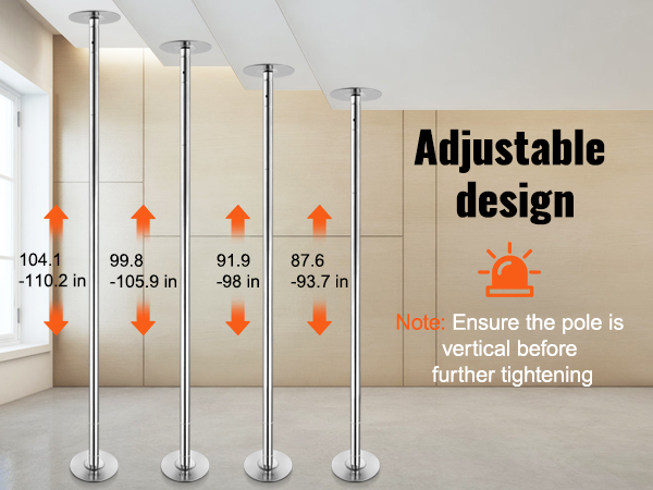 VEVOR professional dancing pole, adjustable design from 87.6 to 110.2 inches for flexible setup.