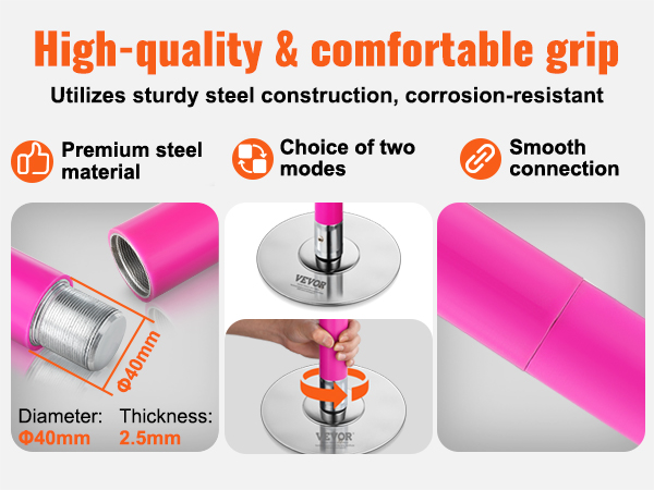 person grip VEVOR professional dancing pole with premium steel material, corrosion-resistant, choice of modes.