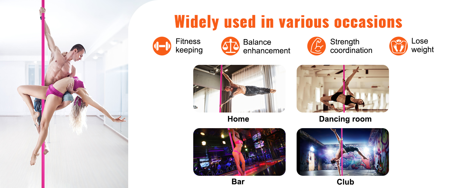 VEVOR professional dancing pole for fitness, balance, coordination, and weight loss at home, bar, club, gym.