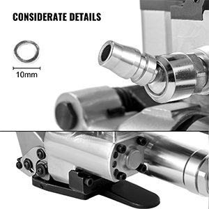 VEVOR pneumatic strapping tool with 10mm attachment, showcasing detailed design.