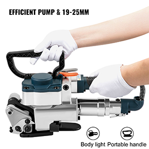 VEVOR pneumatic strapping tool with efficient pump and 19-25mm tension capacity.