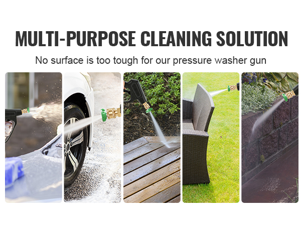 pressure washer gun cleaning various surfaces, VEVOR multi-purpose solution.