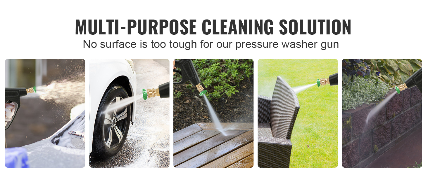 pressure washer gun cleaning various surfaces, VEVOR multi-purpose solution.