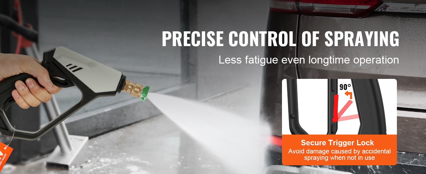 VEVOR pressure washer gun, secure trigger lock, precise spraying control for less fatigue during use.