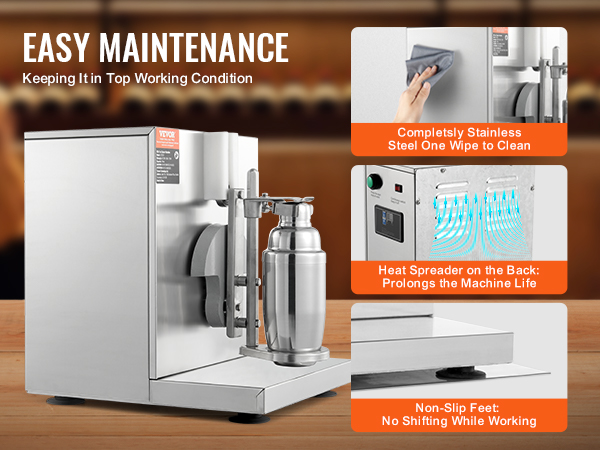 VEVOR milkshake maker with stainless steel design for easy maintenance and non-slip feet for stability.