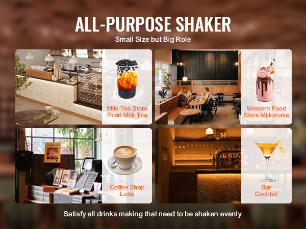 all-purpose shaker for milk tea, milkshakes, lattes, and cocktails in various store settings. VEVOR milkshake maker.