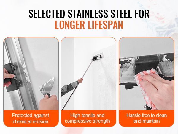 VEVOR drywall skimming kit with stainless steel for durability, high tensile strength, and easy maintenance.