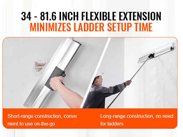 34-81.6 inch flexible extension VEVOR drywall skimming kit minimizes ladder setup time.