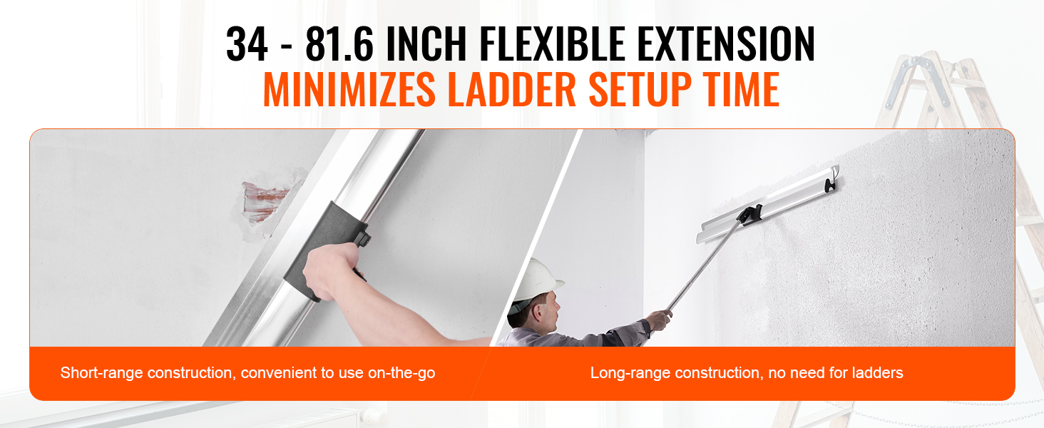 34-81.6 inch flexible extension VEVOR drywall skimming kit minimizes ladder setup time.