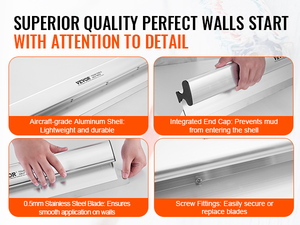 VEVOR drywall skimming blade set with stainless steel blade, aluminum shell, and secure screw fittings.