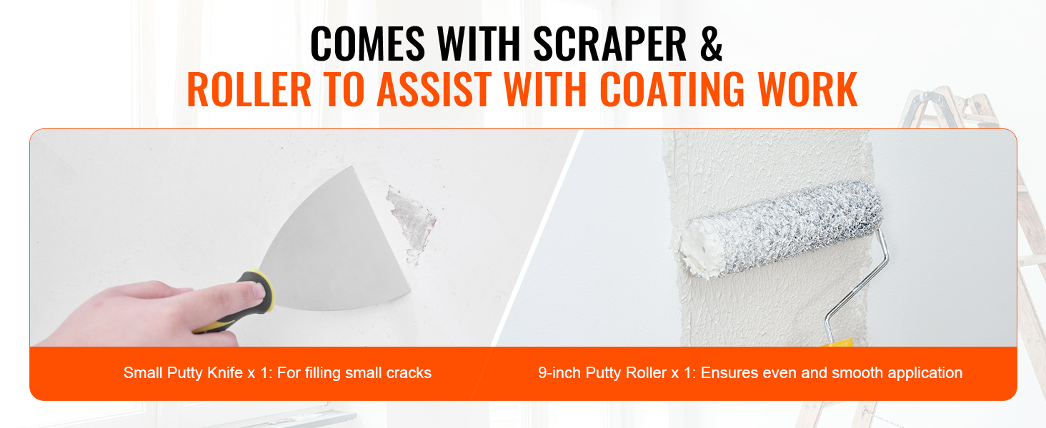 putty knife and roller for drywall, VEVOR drywall skimming blade set assists with coating work.