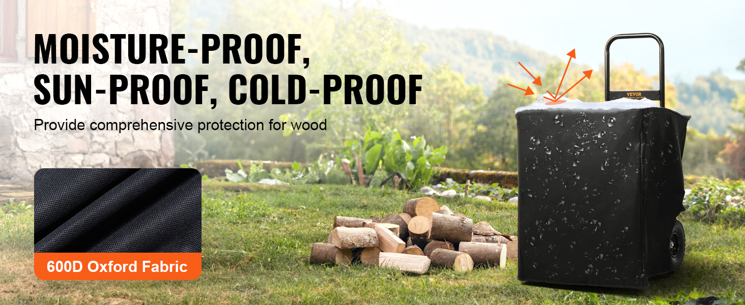 VEVOR firewood log cart with 600d oxford fabric, moisture-proof, sun-proof, cold-proof cover.