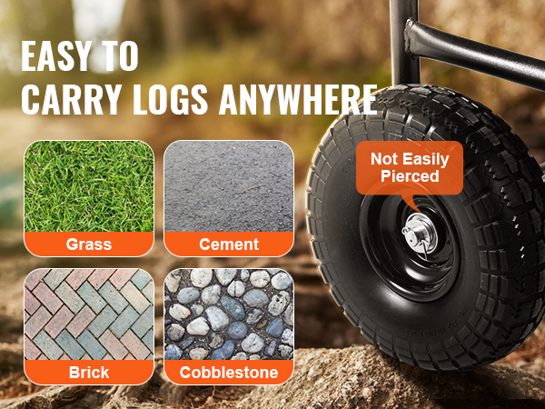 VEVOR firewood log cart tire, easy to carry logs over grass, cement, brick, cobblestone surfaces.