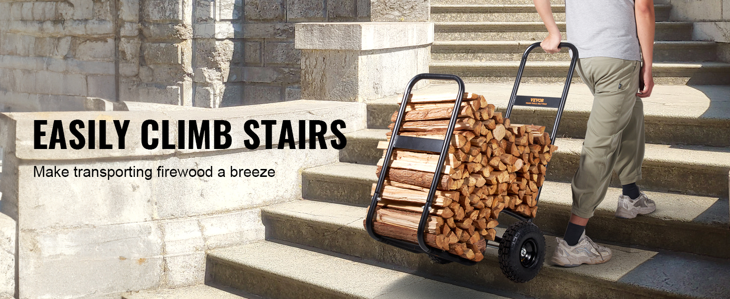 VEVOR firewood log cart helps carry logs upstairs easily.
