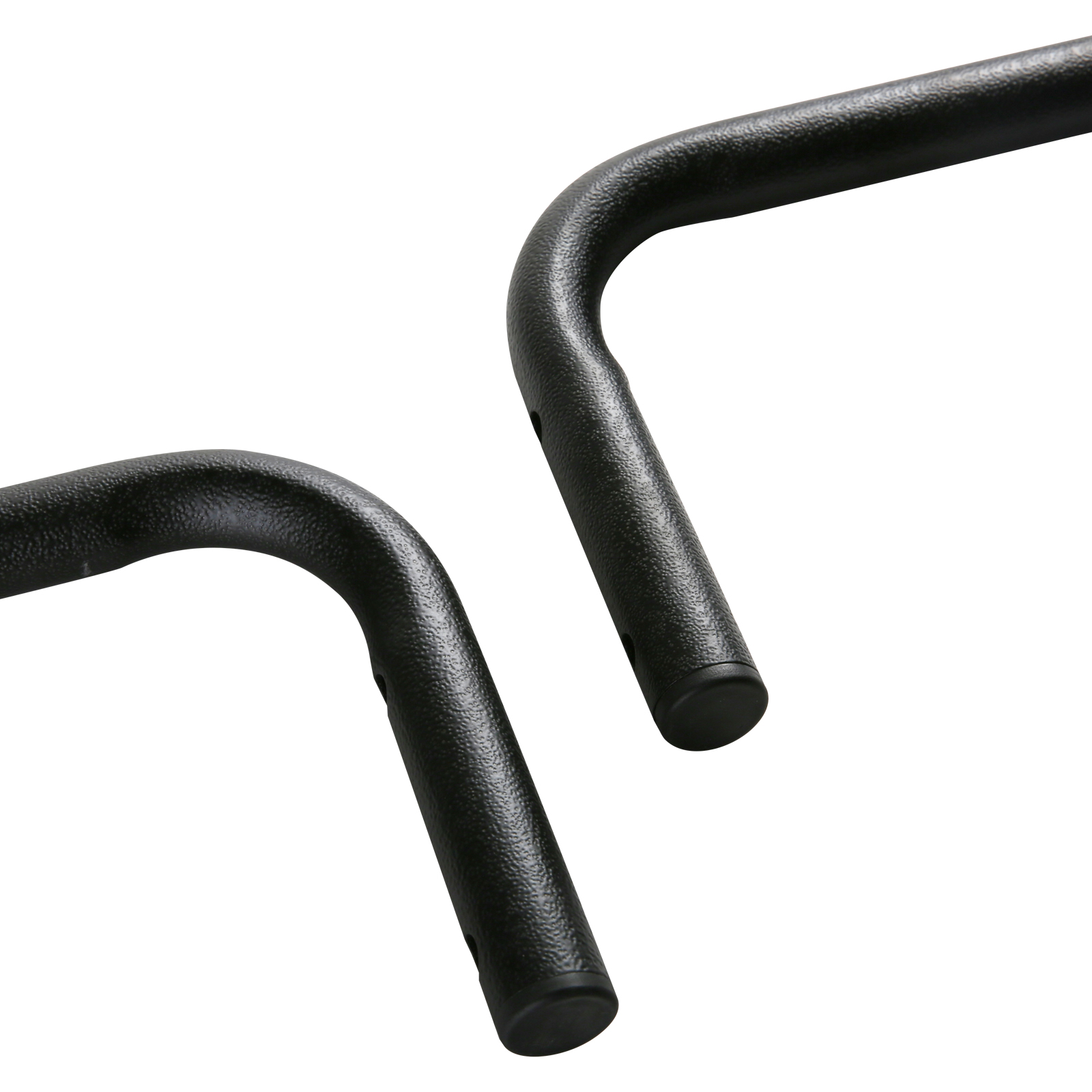 close-up of black, metal components from the VEVOR firewood rack with curved ends.