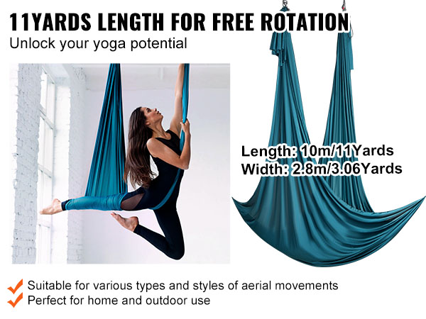 VEVOR aerial yoga hammock in turquoise for versatile yoga moves, suitable for home or outdoor use.